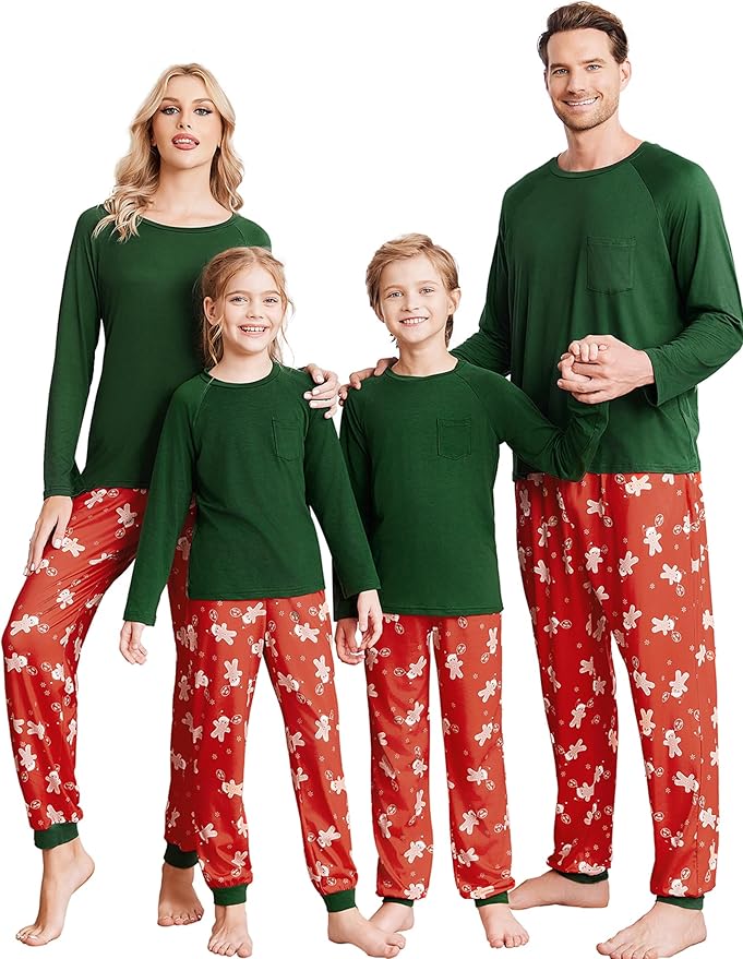Ekouaer Family Matching Pajamas Christmas Sleepwear Long Sleeve Sleep Shirt with Plaid Pants Soft Loungewear Pjs Set S-XXL