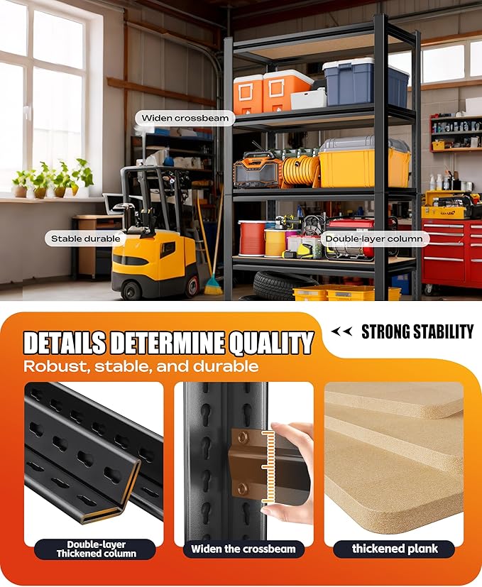 AOARGG Set of 2 Garage Shelving Heavy Duty Storage Shelves, Metal Adjustable Shelving Unit, Utility Garage Organizer Shelf for Basement, Pantry, Kitchen, Warehouse, 19.7" Dx45.6 Wx78 H, Black