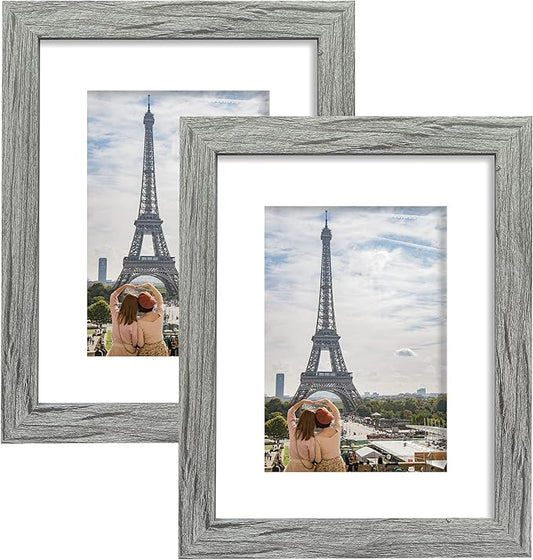 8x10 Picture Frame Set of 2, Grey Photo Frame of Rustic Style, Multi 8 by 10 Photo Frame for Wall or Tabletop Display - 5x7 Frame with Mat or 8x10 Without Mat