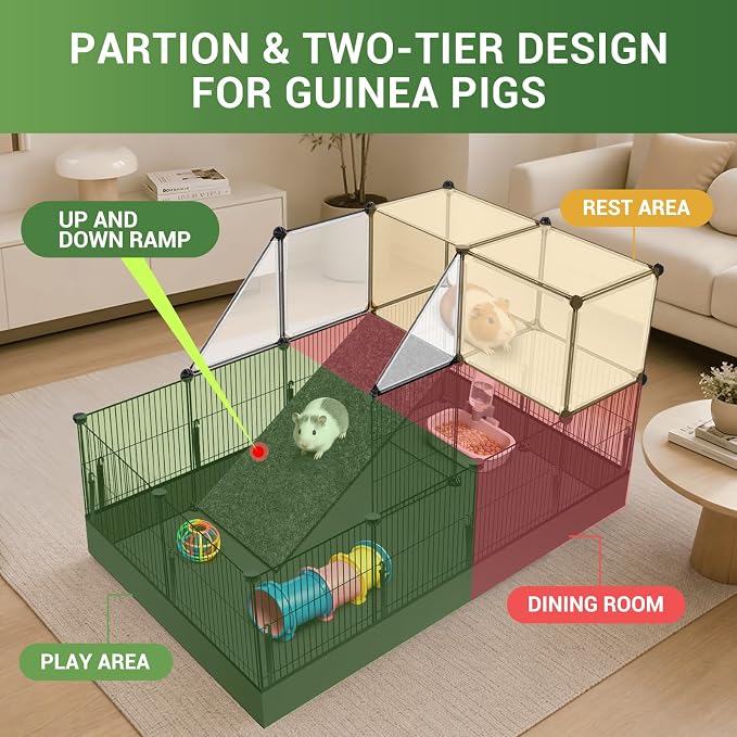 VISCOO 28 Panels Guinea Pig Cages, 48" x 24" x 28" Small Animal Playpen | Portable Metal Rabbit Bunny Cage with Waterproof Mat, C&C Cage for Guinea Pigs, Hamsters/Bunny playpen