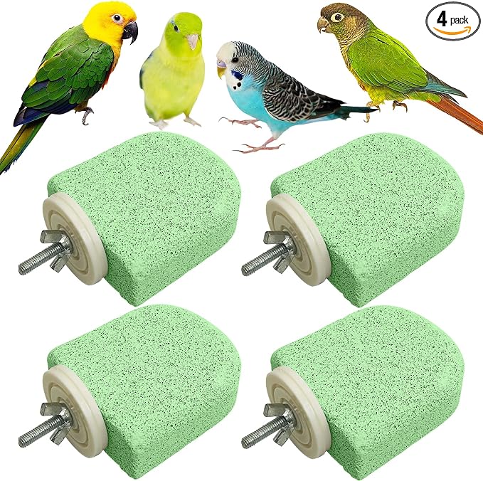 PINVNBY 4 PCS Bird Perch Stands Parrot Calcium Perch Beak Grinding Stone Foot Claws Trimmer Parakeet Platform Parrot Chewing Toys for Small Medium Cockatiel Conure Lovebird Finch(Green)