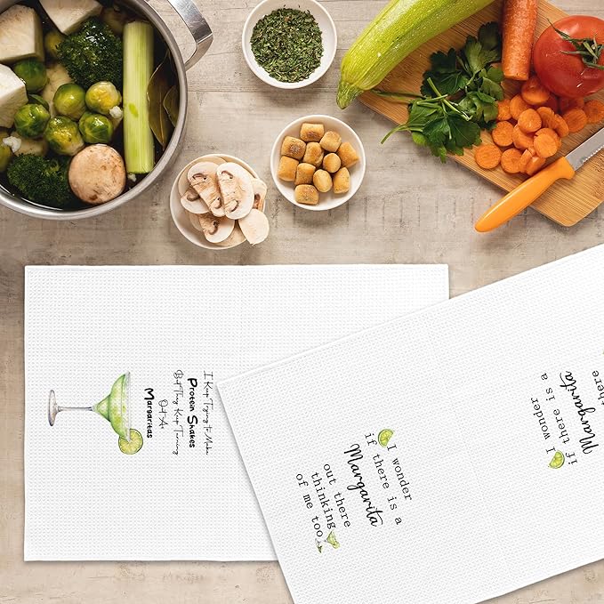 Funny Margarita Kitchen Towels Set of 2, Bar Towels for Kitchen, Margarita Lovers Gift I Keep Trying to Make Protein Shakes Hand Towel, Margaritas Bar Cart Decorative Tea Towel 16x24 Inch