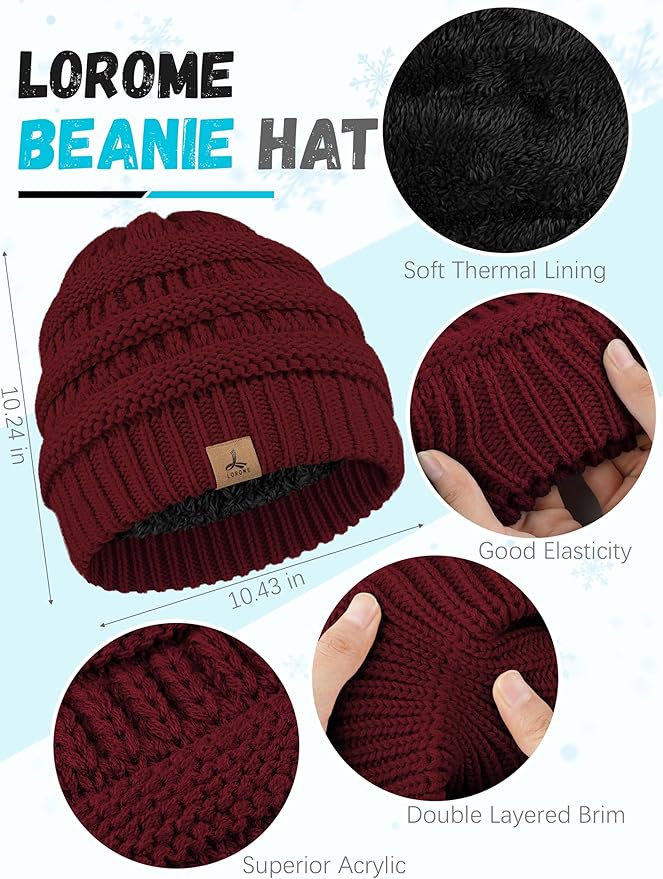 Winter Beanie Hat Scarf Gloves, Warm Fleece Knit Hats Touch Screen Gloves Neck Scarf Set Winter Gifts for Unisex Adult