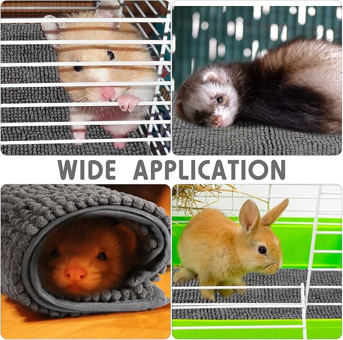 Amylove 4 Pcs Guinea Pig Cage Liner 14 x 28 Inch Washable Chenille Pee Pads Pet Dog Cat Bedding Training Mat Reusable for Small Animals Puppy Bunny Hamster Chinchilla