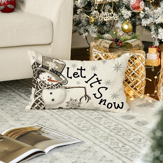 AVOIN colorlife Christmas Winter Polka Dot Snowman I Smell Snow White Throw Pillow Cover, 12 x 20 Inch Winter Holiday Cushion Case Decoration for Sofa Couch