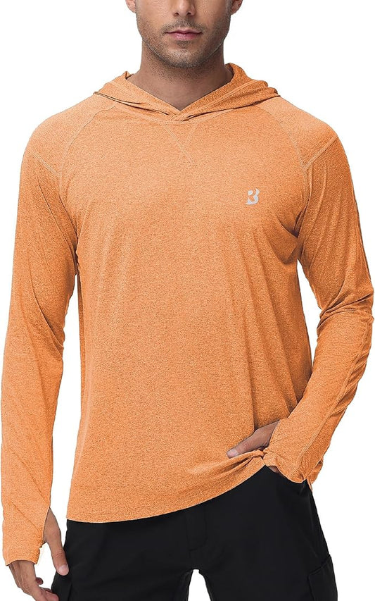 Roadbox Mens UPF 50+ Fishing Shirts, Long Sleeve UV Sun Hoodie, Hiking Running Swim Athletic Workout Shirt