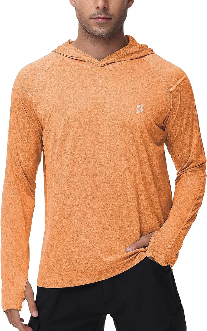 Roadbox Mens UPF 50+ Fishing Shirts, Long Sleeve UV Sun Hoodie, Hiking Running Swim Athletic Workout Shirt