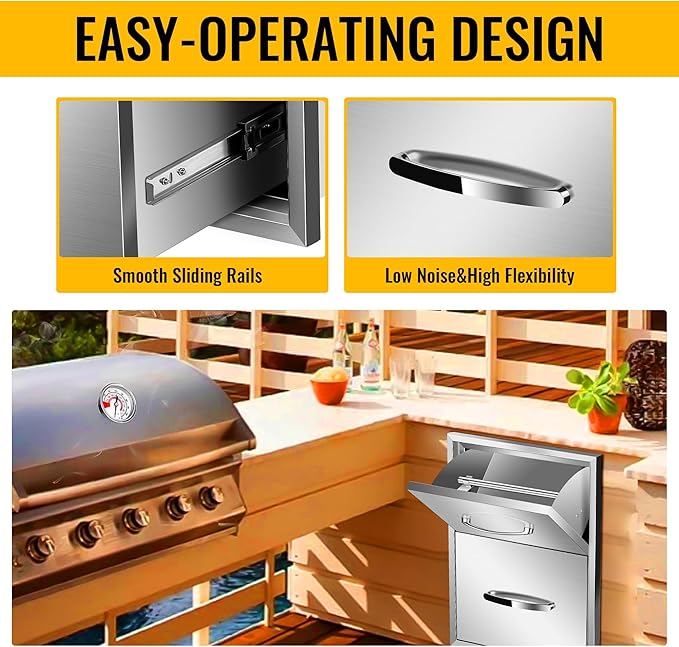 Outdoor Kitchen Drawers Stainless Steel 16W X 20H X 20D Inch, Flush Mount Double BBQ Island Drawers with Handle for Outdoor Kitchens, Patio or Grill Station