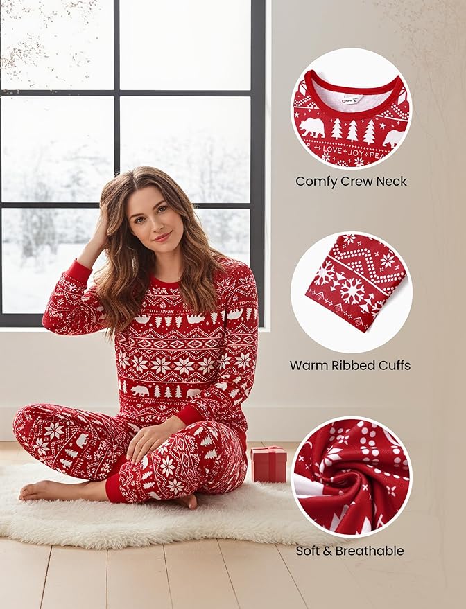 PATPAT Christmas Family Matching Pajama Sets Includes Christmas Socks - Perfect for Family Photos & Holiday Celebrations