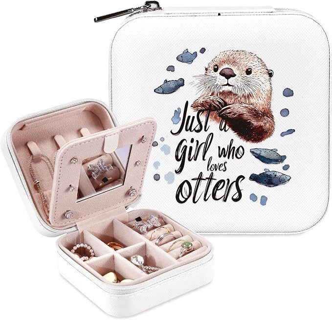 Otter Jewelry Box, Gifts For Teens Girls, Otter Lovers Stuff Items Accessories Things Merchandise Decor Merch, Travel Ring Earrings Necklace Organizer Holder!