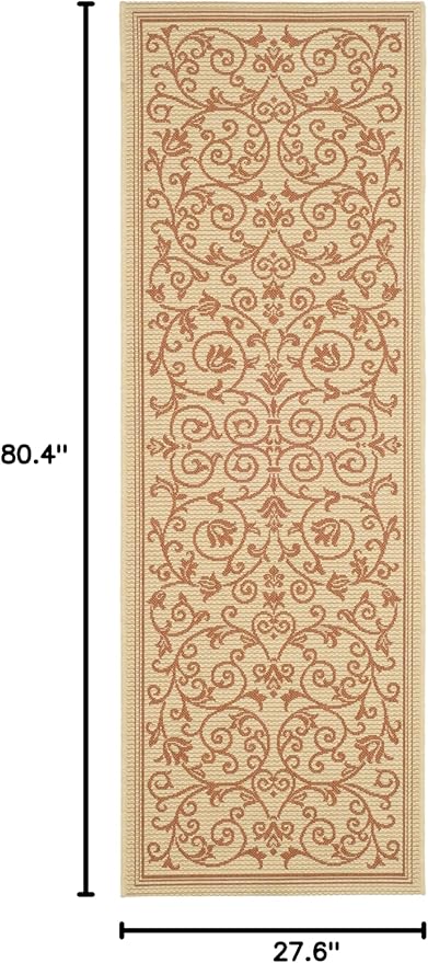 SAFAVIEH Washable Rug Outdoor Courtyard Collection - 2'3" x 6'7" Runner, Natural & Terracotta, Non-Shedding & Easy Cleaning, Ideal for Patio, Entryway, Mudroom, Hallway, Kitchen (CY2098-3201)