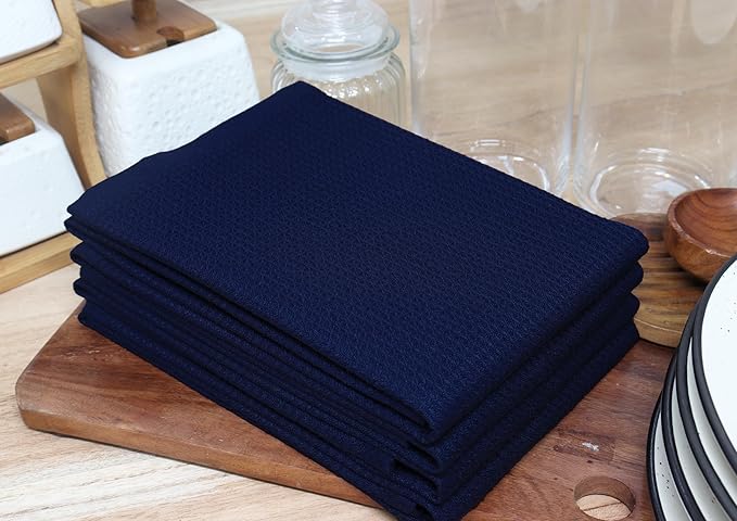 PurpleEssences Waffle Weave Kitchen Towel, 100% Cotton 15x25 Inches, with Hanging Loop Soft Absorbent Quick Drying Dish Cloth, Tea and Hand Towels, 6 Pack - Christmas Holiday Winter - Navy Blue