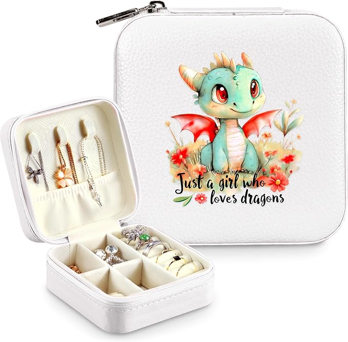 Dragon Jewelry Box, Gifts For Kids Teens Girls, Dragon Lovers Stuff Items Accessories Things Merchandise Decor Merch, Travel Ring Earrings Necklace Organizer Holder!