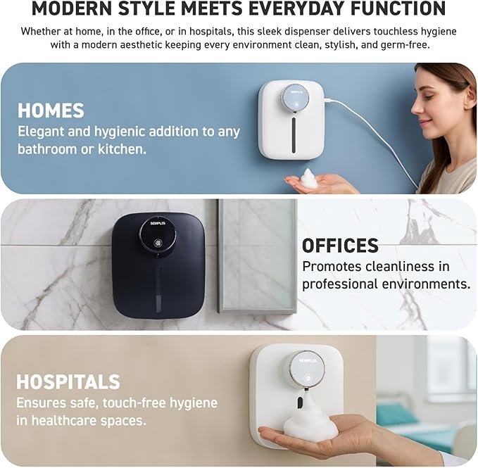 Automatic Soap Dispenser – Touchless Foaming Hand Soap Dispenser with Digital Display, 6 Adjustable Foam Levels, USB Rechargeable Wall‑Mount for Bathroom & Kitchen, 10.82 oz/320 ml