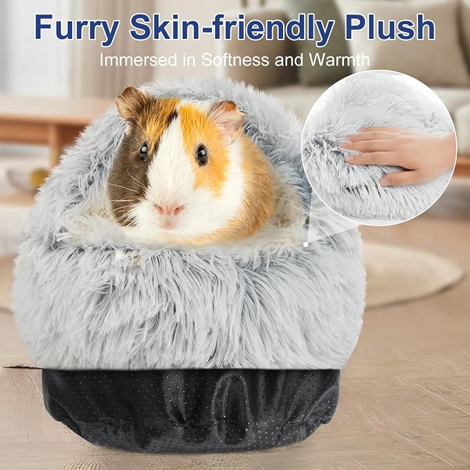 Guinea Pig Hideout, Doughnut Guinea Pig Bed, Hamster Rabbit Bunny Bed(Grey) | Washable Hamster Rabbit Bunny Bed with Hooded Cover, Calming Round Cave Beds for Small Animal Bunny Rabbit Hideout