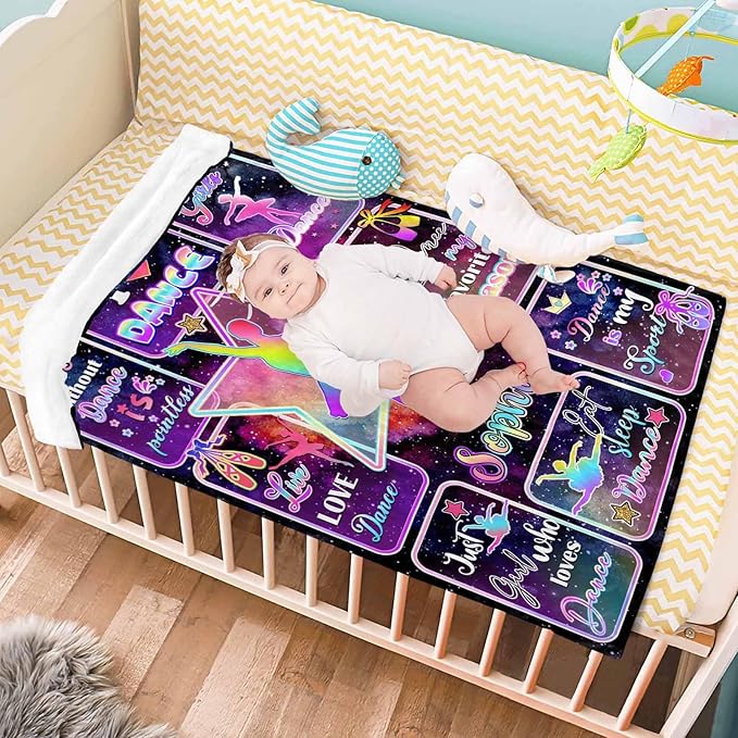 D-Story Custom Blanket with Name - Personalized Throw Blankets for Girls & Boys - Dancing Girl Design - Christmas & Birthday Gift