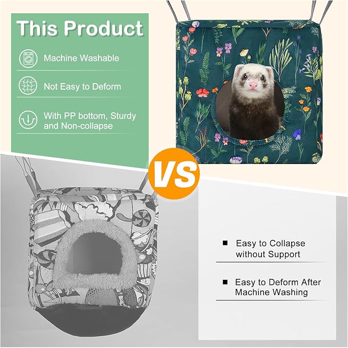 Glittme 4 Pack Cozy Ferret Hammock, Soft Washable Cage Bed for Small Animals