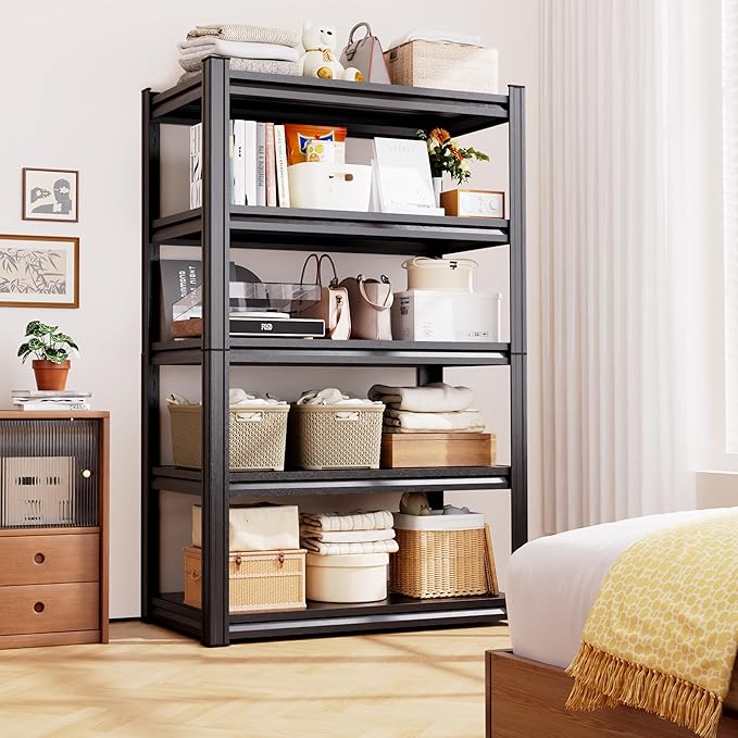 4 Pack Heavy Duty 5-Tier Garage Shelving Unit (2500 LBS Capacity)–71.2"H x 35"W x 16"D Adjustable Metal Storage Rack, Industrial Steel Utility Shelves for Garage, Pantry, Warehouse, and Basement Black