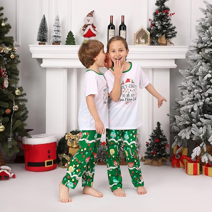 Christmas Pajamas for Family Matching Holiday PJ's Jammies Sets with Short Sleeve Tee and Pants Sleepwear Loungewear