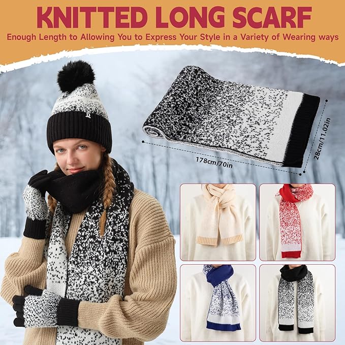 Womens Winter Beanie Hat Scarf Gloves Fuzzy Socks 4 In 1 Set Thermal Fleece Knitted Hat Warm Long Scarf Cold Weather