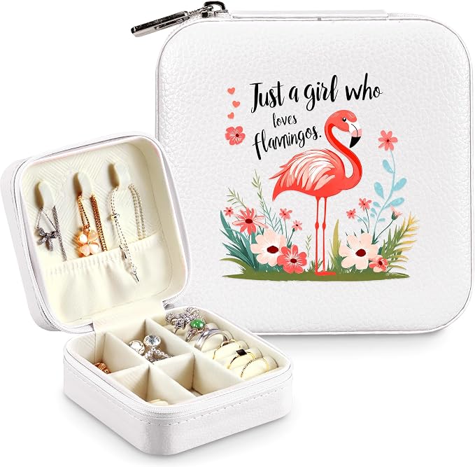 Flamingo Jewelry Box, Gifts For Kids Teens Girls, Flamingo Lovers Stuff Items Accessories Things Merchandise Decor Merch, Travel Ring Earrings Necklace Organizer Holder!