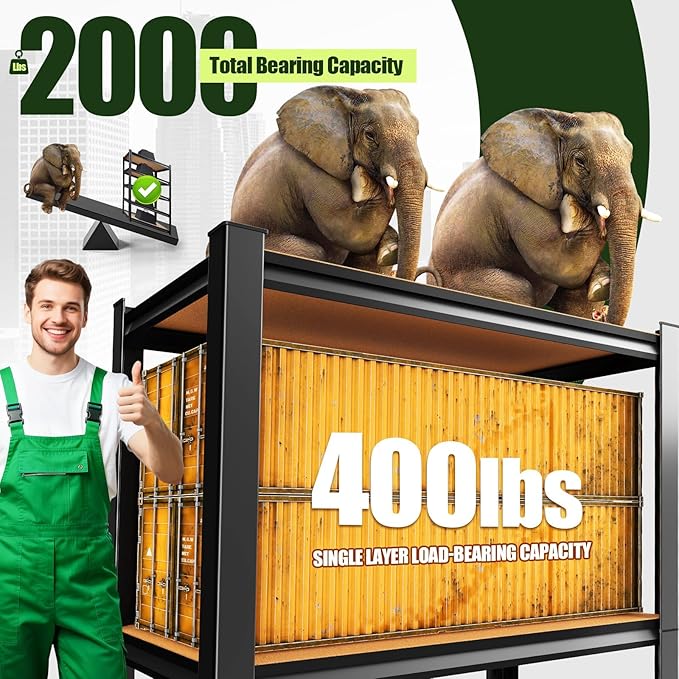 2000LBS Garage Shelving, Heavy Duty Garage Shelves, Adjustable Metal Shelving Unit, Easy Assembly Garage Storage Shelves, Storage Rack Shelf for Garage, Basement,72" H x 35.4" W x 15.7" D