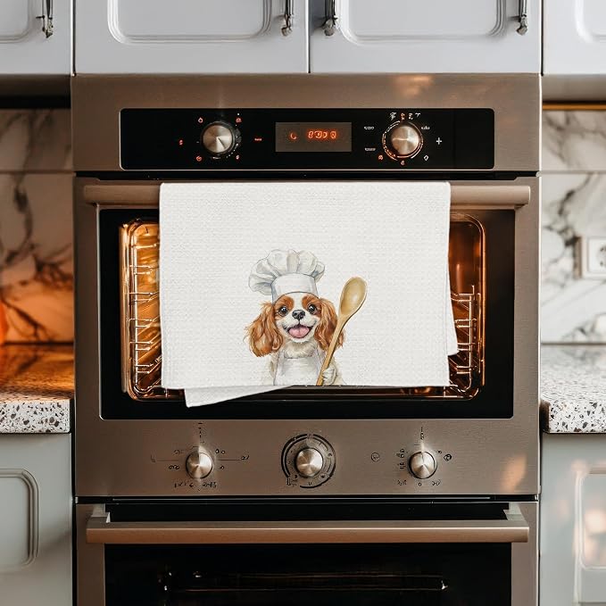 Funny Colour Cavalier King Charles Spaniel Chef Kitchen Towels Gifts, Dog Gift, Chef Gifts for Women Men, Funny Dog Lover Gift Decorative Dish Hand Tea Towels for Kitchen Bakery, 16x24 Inch