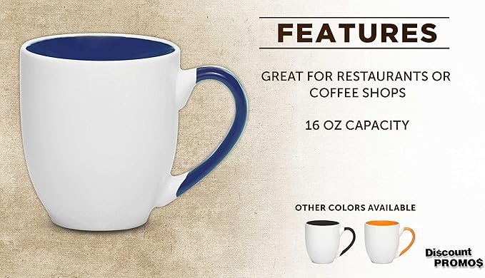 DISCOUNT PROMOS Bistro Style Large Coffee Mugs 16 oz. Set of 10, Bulk Pack - Perfect for Coffee, Tea, Espresso, Hot Cocoa, Other Beverages - Cobalt Blue