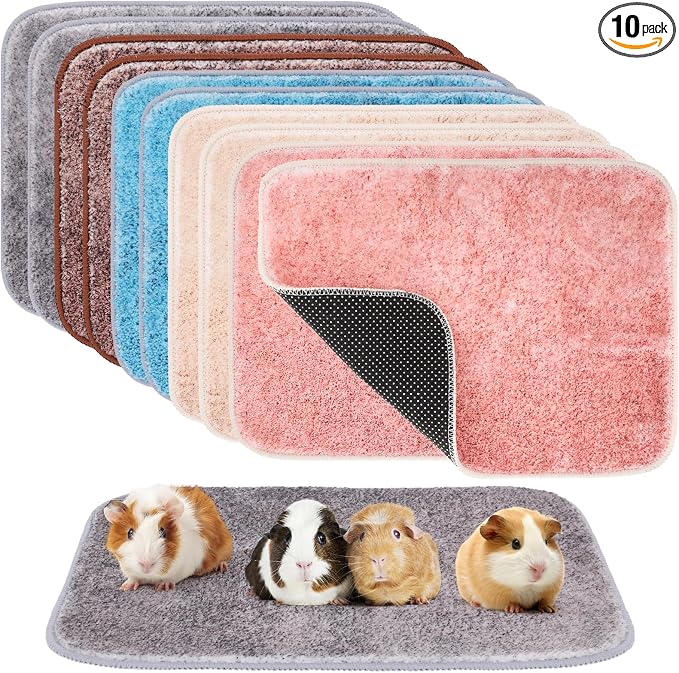 10 PCS Guinea Pig Liner Washable Rabbit Cage Liner 12x16 Inch Reusable Guinea Pig Bedding Mats for Small Animals Rabbit Hamster Chinchillas Rat Washable Bedding Pads in Gray Yellow Pink Brown and Blue