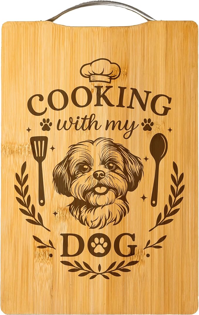 Bamboo Cutting Board, Personalized Dog Lover Gift, Handmade Kitchen Decor – Cooking with My Dog (Shih Tzu)