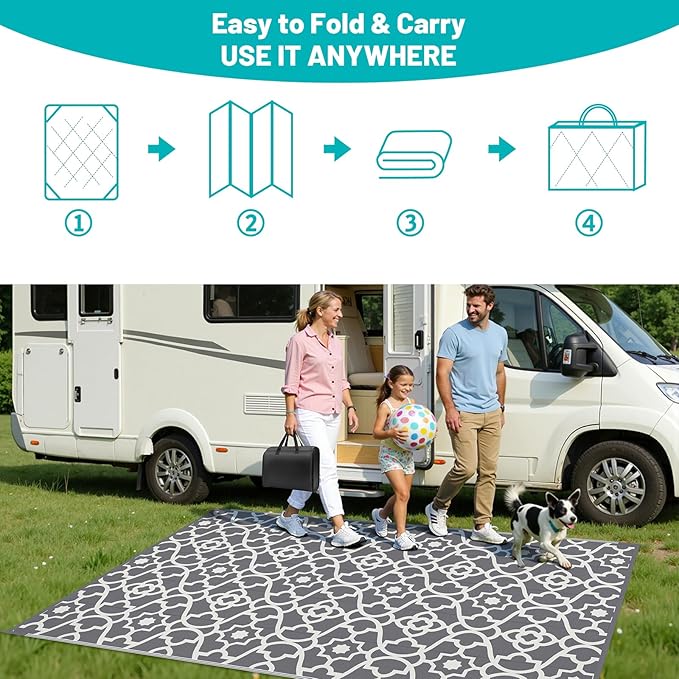 HEBE Outdoor Rug Waterproof 6x9, Plastic Straw Rug Camping Rug, Reversible Outdoor Patio Rugs RV Mat Clearance, Indoor Outside Floor Carpet for Porch,Deck,Camper,Balcony,Backyard