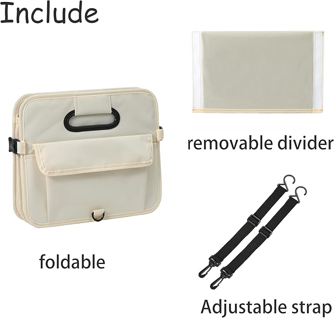 Car Trunk Organizer Car Storage Organizer Collapsible Multi Compartment Car Organizer Adjustable Straps for SUV(Beige)