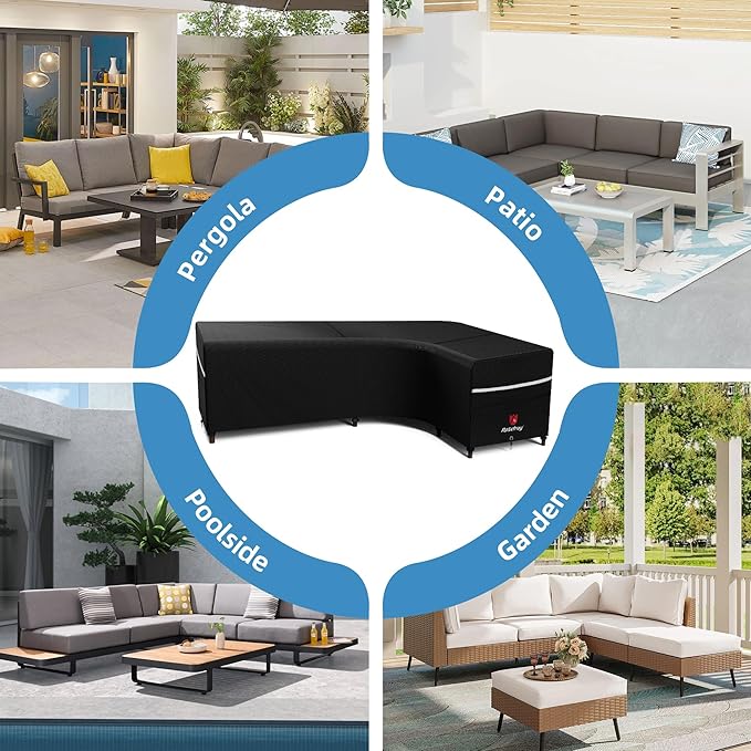 Rosefray Outdoor L-Shaped Sectional Cover-600D Patio Sectional Sofa Cover, Waterproof Furniture Covers for Deck, Lawn,Backyard 105”x85”Right Facing Black