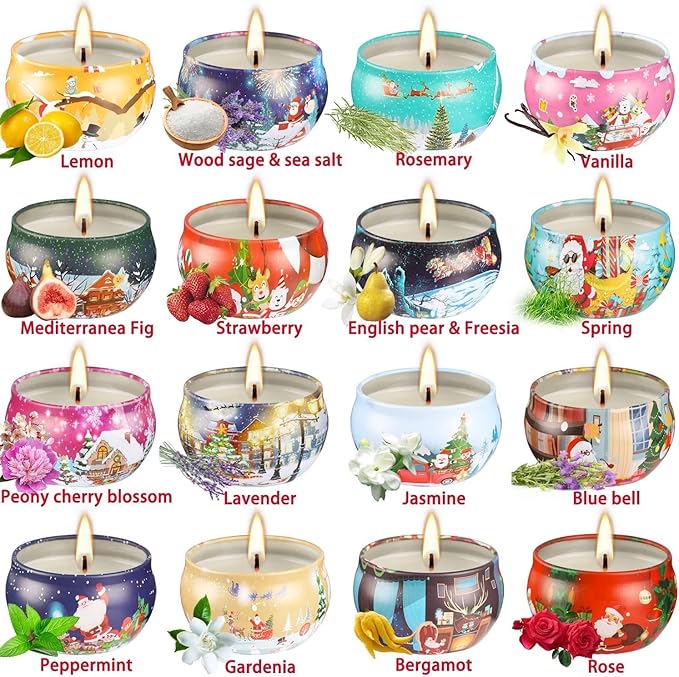 16 Pack Christmas Scented Candles Set for Home, Relaxing Stress Relief, Aromatherapy - Natural Soy Wax and Fragrance - Gifts for Women, Mom, Best Friend, Wife