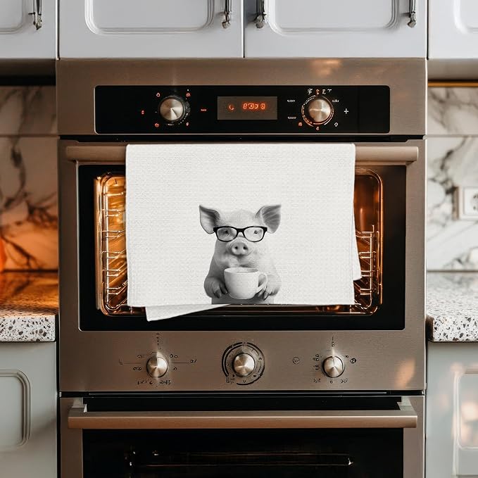 Funny Pig Decor Coffee Kitchen Towels Gift, Pig Gifts for Women, Coffee Gifts for Women, Animal Lover Gift Decorative Dish Hand Tea Towels for Kitchen Home Bar Decor, 16x24 Inch