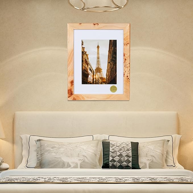 Concepts - 11X14 Burl Wood Picture Frames Matted To 8x10 -Natural Wood Finish Picture Frames for Family Photos - Elegant Wallhung Decor in Bulk