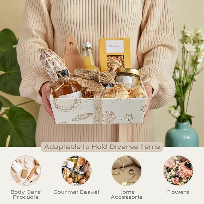 Pack of 5 Sturdy Gift Basket Made in Italy - Baskets for gifts empty, Ideal for Baby Shower Basket, Wedding Gift Basket and Any Occasion | 9" x 6.69" x 3.14" Gold | by Boxes Craftory| 9" x 6.69" x