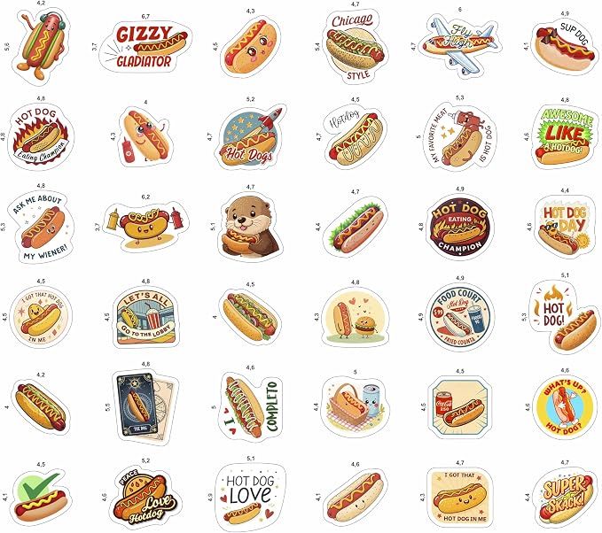 100Pcs Hot Dog Stickers Funny for Water Bottle - Hot Dog Party Decorations, Favors - Food Stickers - Gift for Women & Men