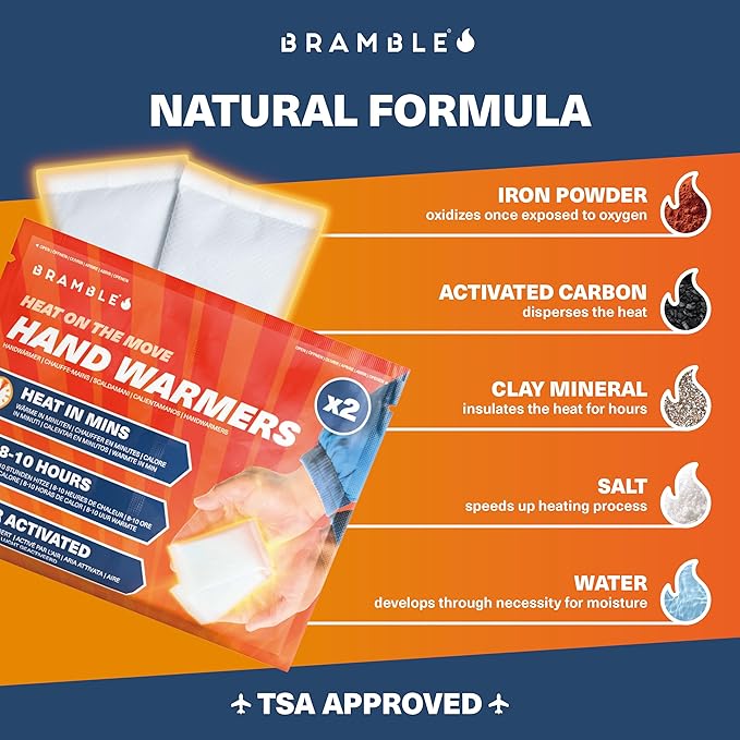 Bramble - Hand Warmers Disposable – Air-Activated Pocket Warmers for Hiking, Skiing, Camping, and Outdoor Activities – Provides Up to 10 Hours of Heat