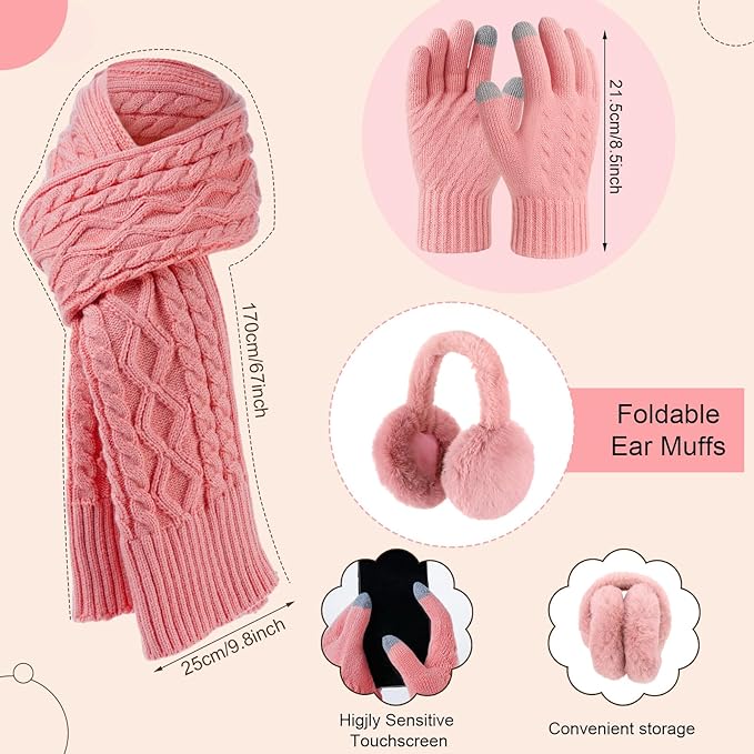 Geyoga 6 Pcs Winter Warm Set for Women Warm Beanies Hats Touchscreen Gloves Long Scarf Ear Muffs Socks Winter Gifts for Women
