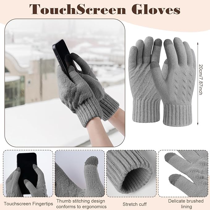 Geyoga 6 Pcs Winter Warm Set for Women Warm Beanies Hats Touchscreen Gloves Long Scarf Ear Muffs Socks Winter Gifts for Women