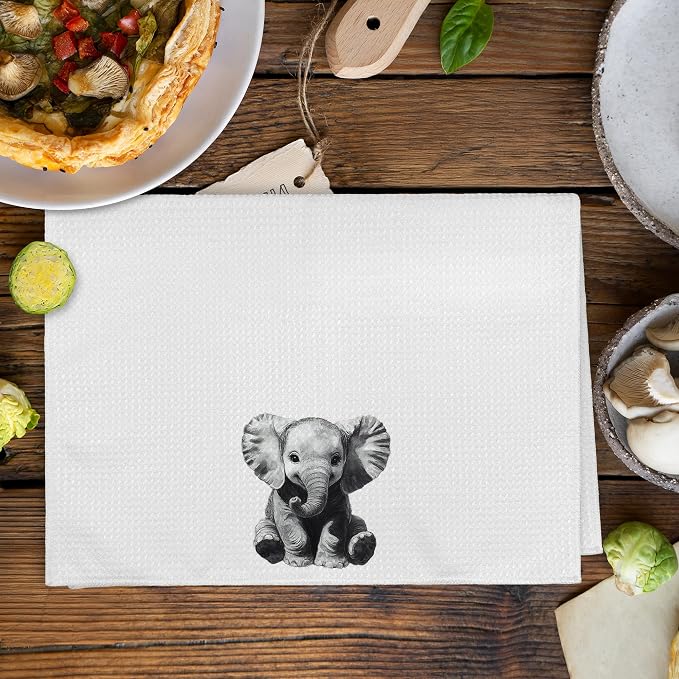 Funny Elephant Kitchen Towels and Dishcloths Sets of 2, Elephant Nursery Decor Gifts for Home,Woodsy Rustic Cabin Safari Jungle Nursery Decor Dish Hand Tea Towels for Bathroom Kitchen,16x24In