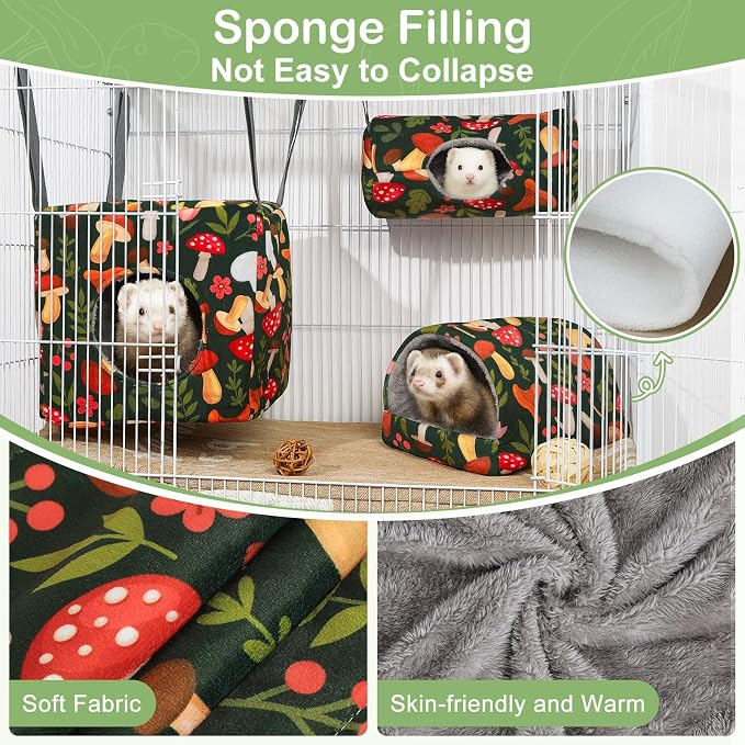 8 Pack Washable Ferret Hammock Set Cozy Small Animal Cage Bed | Versatile Cage Accessories for Rats Chinchillas and Hamsters Featuring Soft Fleece for A Warm and Cozy Retreat
