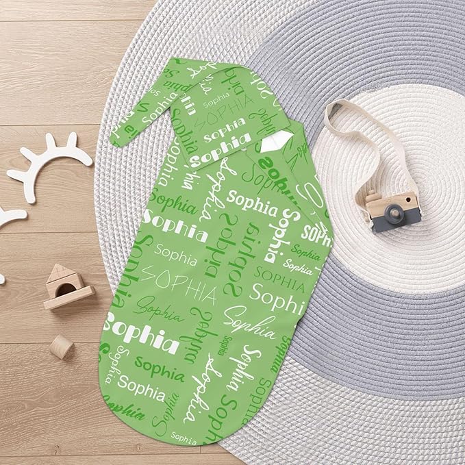 Personalized Baby Swaddle Blanket for Boys Girls Name Lettering Green Custom Name Receiving Blanket with Cap for Newborn Girls and Boys Soft Sleeping Sack