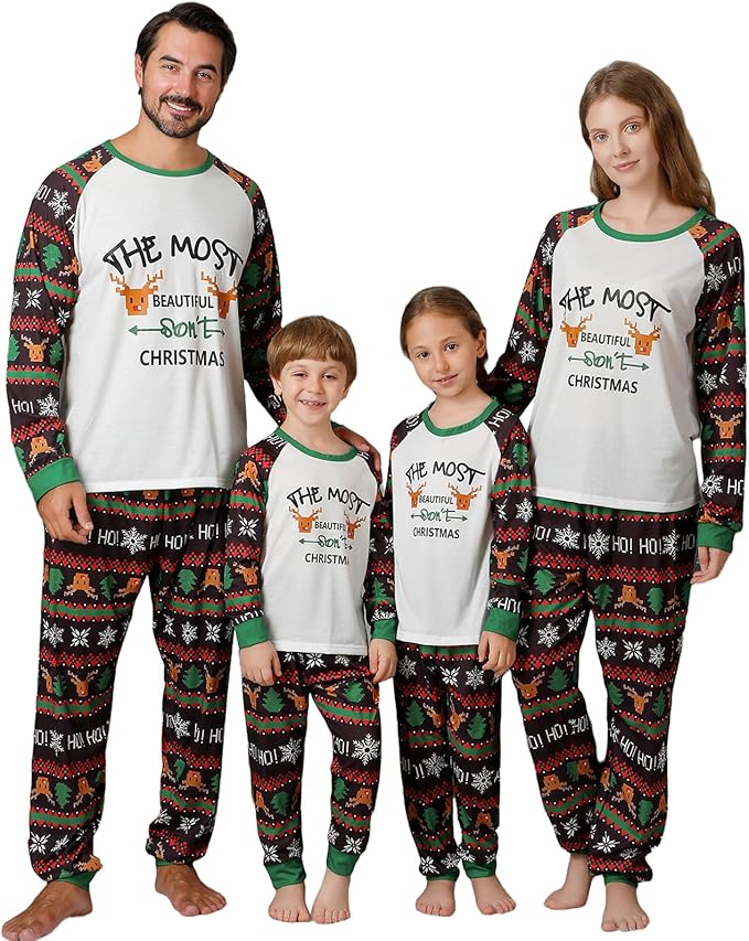 PYAEAS Matching Family Pajamas Sets Christmas PJ's Jammies Holiday Sleepwear Loungewear for Adult Women Men Xmas Outfits