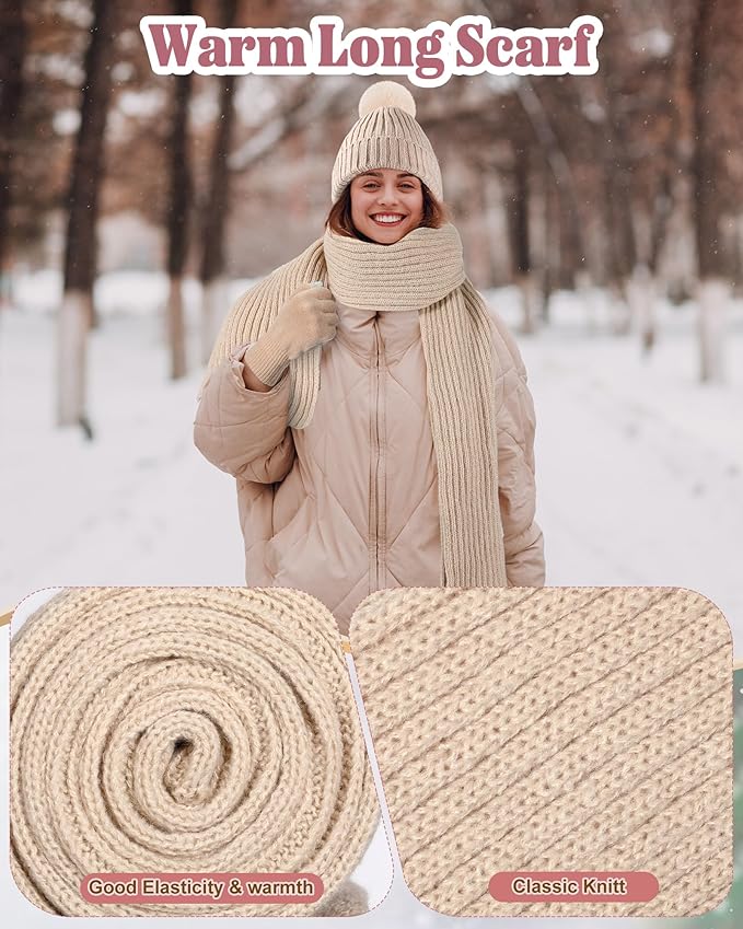 Geyoga 6 Pcs Winter Warm Set for Women Warm Beanies Hats Touchscreen Gloves Long Scarf Ear Muffs Socks Winter Gifts for Women