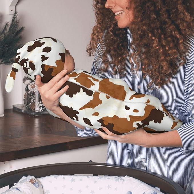 Newborn Swaddle Blankets and Hat Set Soft Cotton Baby Swaddle Wrap Warm Infant Receiving Blanket Cow Print-8