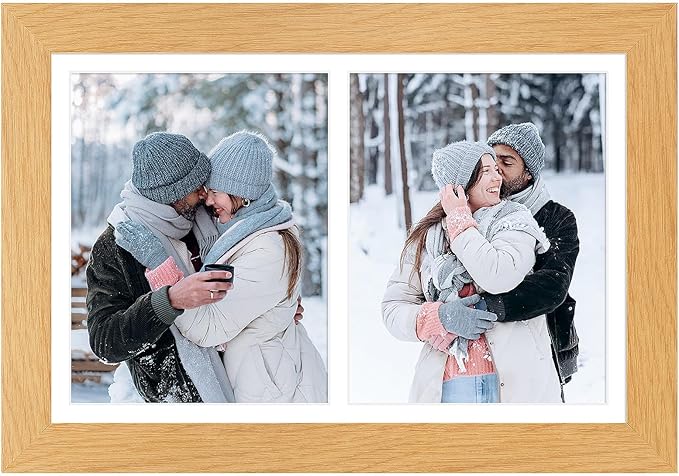 11x17 Picture Frame Display 2 opening 8X10 Double Picture Frame Collage,Multi Photo Frame with Mat,Plexiglass,Wall Mount Decor,Natural Wood Grain