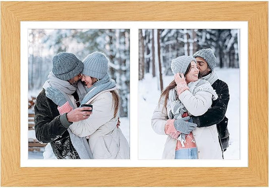 11x17 Picture Frame Display 2 opening 8X10 Double Picture Frame Collage,Multi Photo Frame with Mat,Plexiglass,Wall Mount Decor,Natural Wood Grain