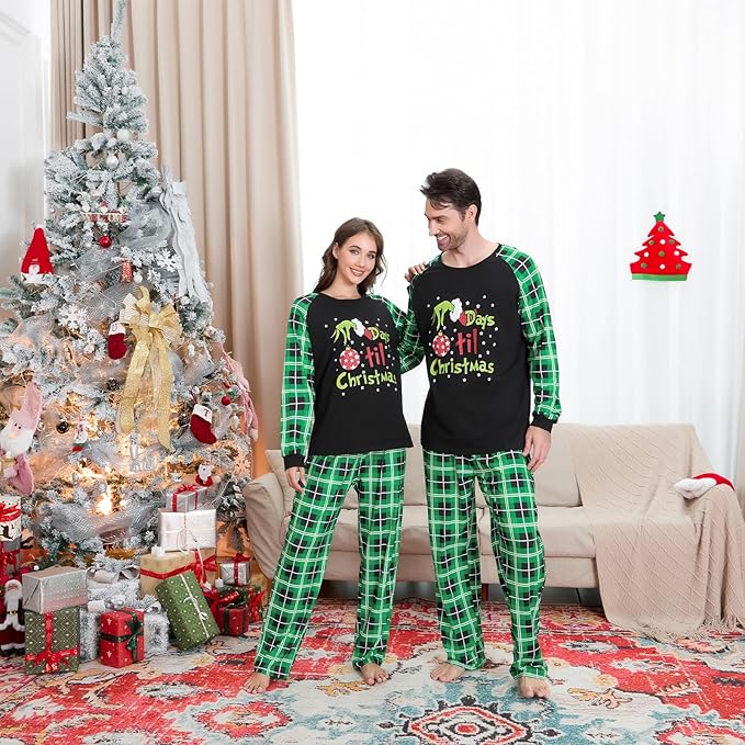 Christmas Family Pajamas Set Matching Holiday Plaid Sleepwear Set Reindeer/Tree Print Loungewear for Xmas Eve